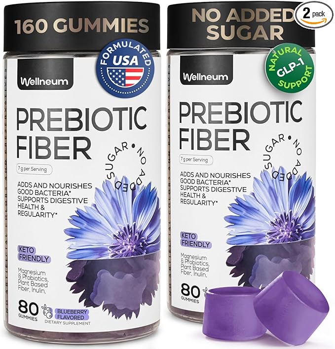 High Prebiotic Fiber Gummies for Women and Men 7G, 160 Pcs (2 Pack) - Natural GLP-1 Support - Beet FOS Fiber, Magnesium, Inulin, Probiotic - Gummy Supplement for Digestive Health - Sugar Free
