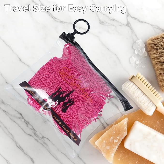 SubSahara Authentic African Net Sponge - 2 Pieces Exfoliating Scrubber for All Skin Types, Bath Sponge for Face & Body, Travel Portable, Durable, Gentle Exfoliation (Dark Pink & Light Pink)
