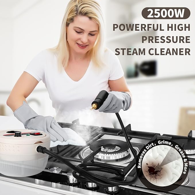Steam Cleaner,10s Heat-Up,1.4L Tank,6 Level Adjustable Steamer,2500W Steamer for Cleaning,Portable Handheld Steamer with 12PCS Accessories,Suit for Home,Car,Dirt,Grease,Grout,Tile,Couch(White)