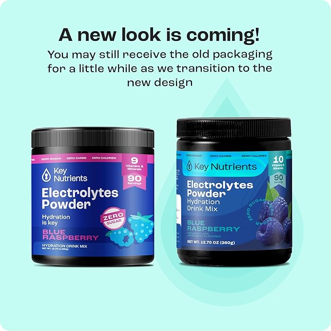 KEY NUTRIENTS Multivitamin Electrolytes Powder No Sugar - Sweet Blue Raspberry Electrolyte Powder - Endurance & Energy Supplement - Hydration Powder - No Calories - 90 Servings - Made in USA