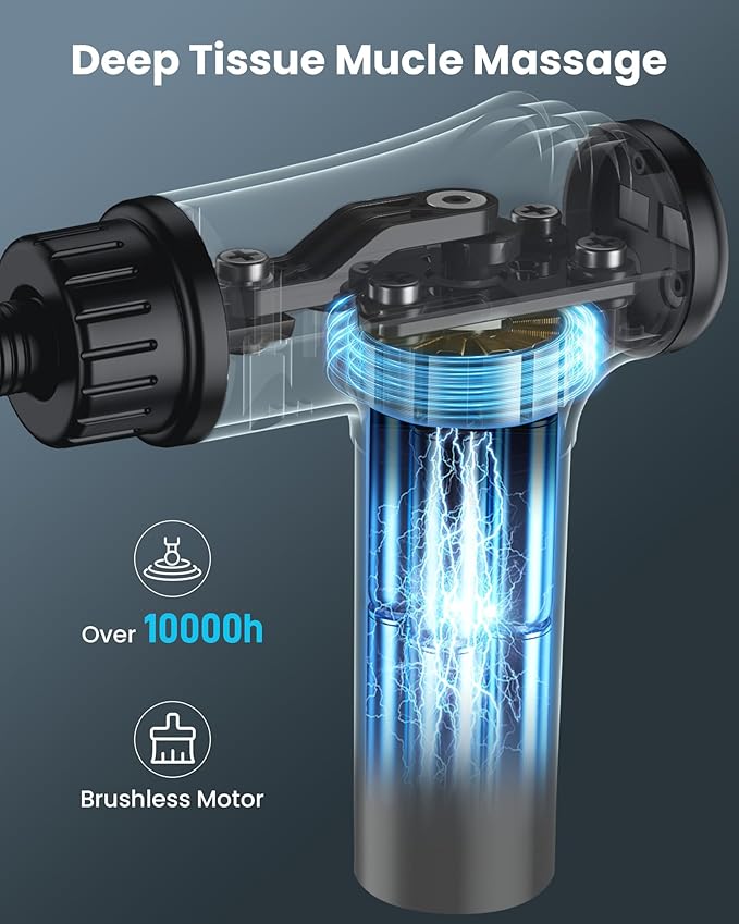 AYURA Massage Gun, Deep Tissue Percussion Muscle Massager Gun, Handheld Back Massager for Pain Relief, Electric Massager with 30 Speeds and 6 Heads for Athletes Men Women