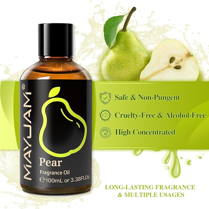 100ML/3.38FL.OZ Pear Fragrance Oils with Glass Dropper, Essential Oils for Diffusers for Home, Long Lasting Scented Oils for Diffusers Soap Candle Making
