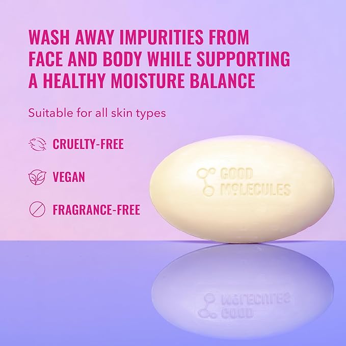 Good Molecules Hydrate and Cleanse Bar - Soap Free Bar with Shea Butter and Macadamia Seed Oil for Ultra Hydrating Body and Face Moisturizer - Skin Care