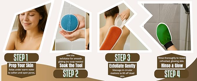 Exfoliating Glove Set (Original) – 3 Pieces Moroccan Hammam Scrub Mitts for Face, Body & Back – Deep Skin Cleansing & Dead Skin Removal – Reusable Spa Exfoliator – Assorted Colors (GREEN)