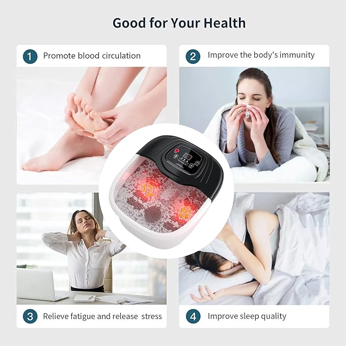 Foot Spa Bath Massager with Heat, Epsom Salt,Bubbles, Vibration and Red Light, Tub for Stress Relief,Foot Soaker, Birthday Gifts for Mom Dad Women Men Her Him