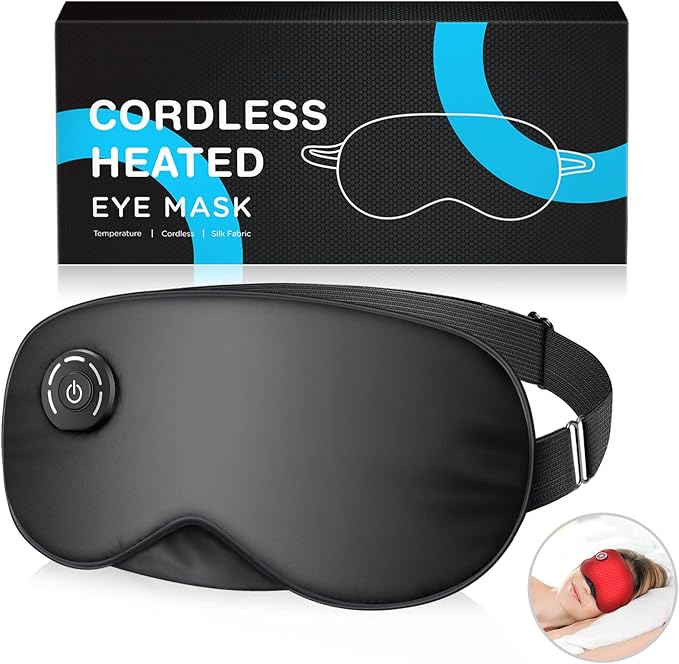 Heated Eye Mask Cordless, USB Eyes Heating Pad, Mask with Temperature Control, Electric Warm Eye Compress for Dry Eyes, Blepharitis, Chalazion, Gift for Men Women(Pack of 2)