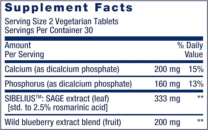 Life Extension Cognitex® Elite Pregnenolone, sage, Blueberry, ashwagandha, phosphatidylserine, Advanced Formula, Attention, Focus, Memory, Gluten-Free, Non-GMO, Vegetarian, 60 Tablets