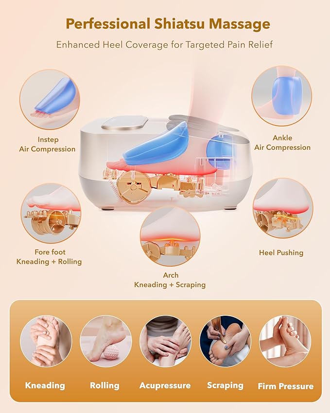 Foot Massager with Heat and Remote, Shiatsu Deep Kneading Feet Massager for Plantar Fasciitis & Neuropathy, Foot Warmer, Gifts for Mom Women Men Dad, Fits Up to Men Size 12(Gold)