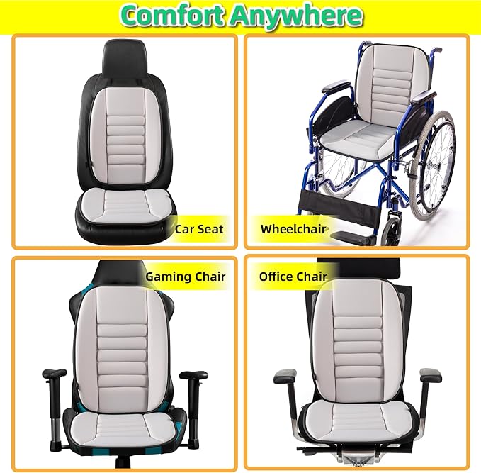 kingphenix Car Seat Cushion with Back Support Pillow: Enhanced Comfort Memory Foam Design for Pain Relief, Ideal for Drivers and Office Use - Ergonomic Lumbar Comfort for Long Sitting - Gray