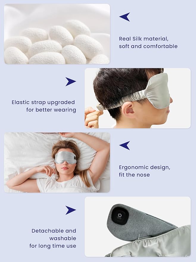 Silk Heated Eye Mask Cordless Rechargebale for Dry Eyes,Warm Eye Heating Pad No Pressure, Sleep Eye Mask Gift for Men Women