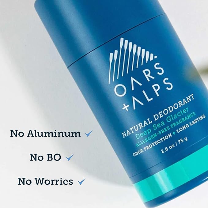 Oars + Alps Aluminum Free Deodorant for Men and Women, Dermatologist Tested and for Sensitive Skin, Vegan, Deep Sea Glacier, 1 Pack, 2.6 Oz