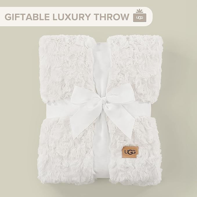 UGG Adalee Faux Fur Throw Blanket Luxury Lightweight Cozy Soft Throw for Couch Bed or Chair Hypoallergenic Machine Washable Double-Sided Fluffy Blanket Home Decor, 50-inch x 70-inch, Natural White