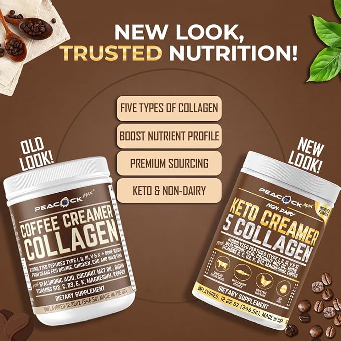 Collagen Keto Coffee Creamer Powder 12.2 oz - Hydrolyzed Collagen Peptides with Coconut MCT Oil, B12, Magnesium, Unflavored Protein Powder, Sugar Free Coffee Creamer for Smoothies & Baking