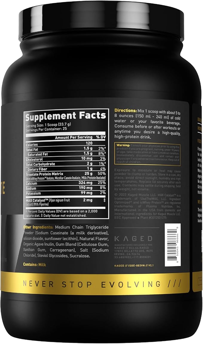 Kaged Whey Protein Isolate Elite Powder | Vanilla | Whey, Casein, & Milk Protein Blend | Post Workout Recovery Drink | Supports Muscle Building | Supplements for Men & Women | 2 lbs