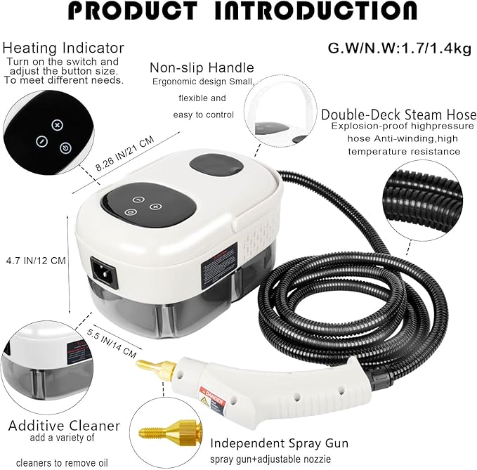 2500W Handheld Steam Cleaner,Steamer for Cleaning,15SFast Heating High Pressure Portable Steam Cleaner (White-(New Version))