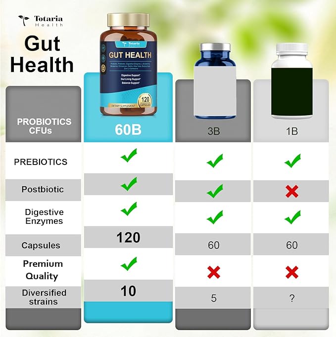 4-in-1 Gut Health Supplement with Probiotics, Prebiotics, Postbiotics & Digestive Enzymes for Women & Men, 60 Billion CFU Probiotics for Gut and Digestion, Strong Immunity, Skin (2 Pack)