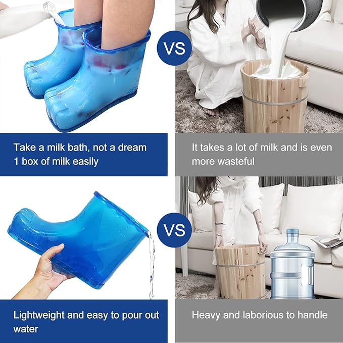 Foot Bath Soak Tub Shoes of Water Saving, A Pair of Portable Spa Soak for Foot Care, Milk Bath Wash, Foot Massager Spa for Women and Men, Water Saving Toenail Soaking Bowl(Large, Blue,2PCS)