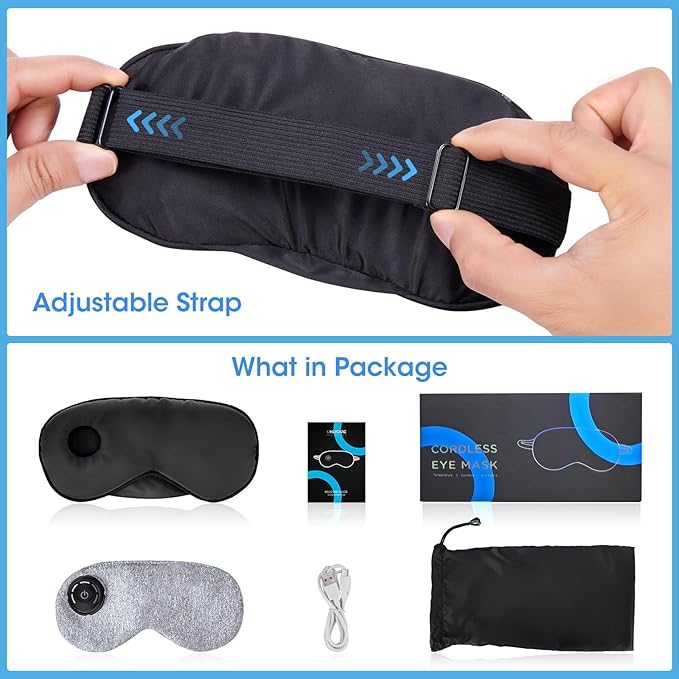 Heated Eye Mask Cordless, USB Eyes Heating Pad, Eye Massager Mask for Sleeping, Electric Warm Eye Compress for Dry Eyes, Relief Stye, Blepharitis, Chalazion, Sleep Mask Gift for Men Women