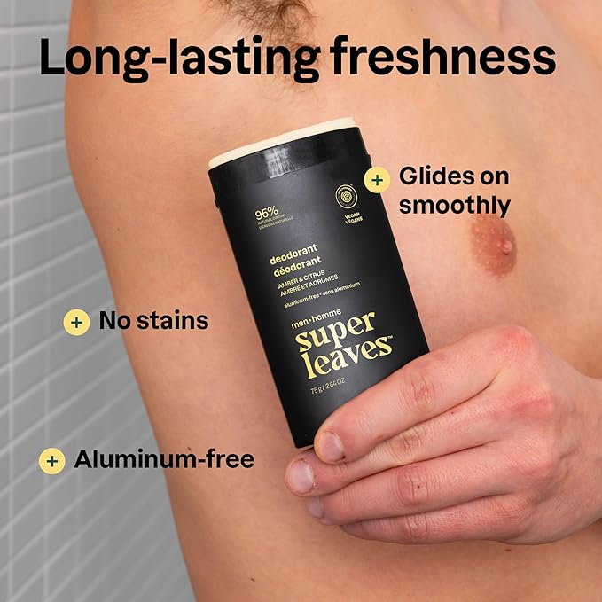 ATTITUDE Aluminum-Free Deodorant for Men, 95% Natural Origin Ingredients, EWG Verified, Plant Based Odor Control, With Baking Soda, Amber & Citrus, 2.64 Oz