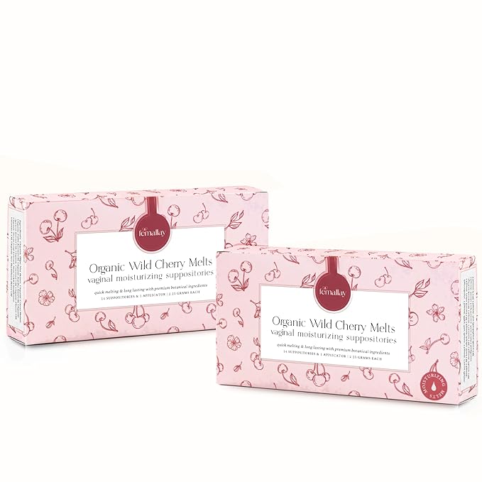 Femallay Organic Vaginal Moisturizing Suppository Melts - 100% Natural Suppositories for Vaginal Odor and Dryness Relief, Ultra-Hydrating Fast-Acting Comfort (Wild Cherry- 2 Pack)