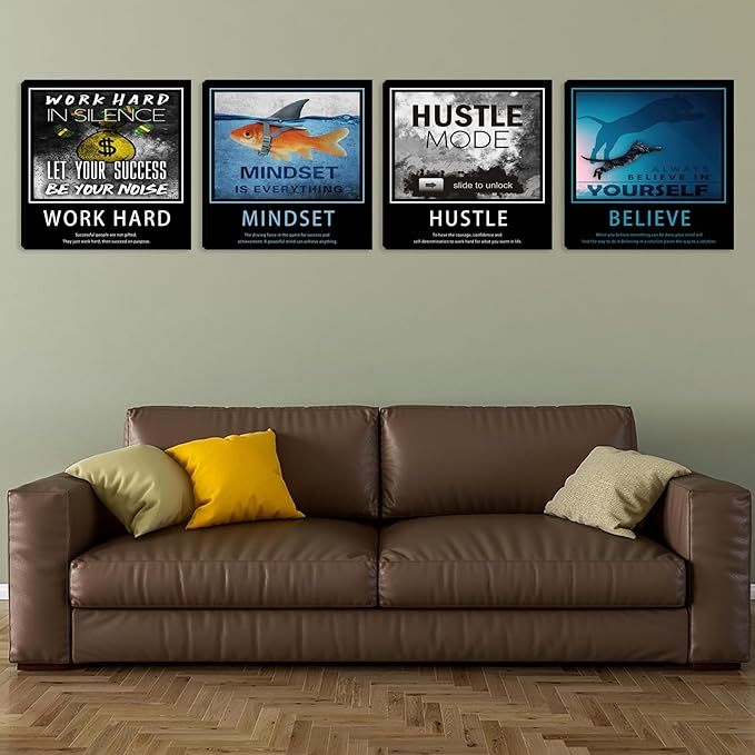 Inspirational Quote Canvas Art - Motivational Office & Living Room Wall Decor - Framed 20"x20"x4pcs