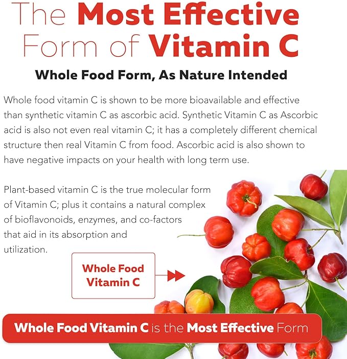 Organic Vitamin C | Whole Food Vitamin C from Fruit Plus Absorption Enhancing Cofactors - Vegan, Enhanced Bioavailability - Immune Support, Antioxidant, Total Health (90 Servings)