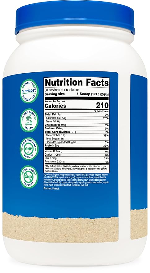 Nutricost Organic Vegan Meal Replacement Shake Powder (Chocolate Peanut Butter) - Certified USDA Organic and Gluten Free