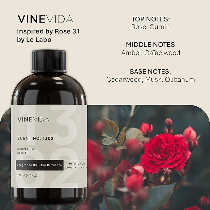VINEVIDA [32 Fl Oz] Scent NO. 1302 Fragrance Oil for Cold Air Diffusers, Aromatic Notes of Cedarwood Spicy Woody, Essential Oils for Diffuser Oil Refill & Air Freshener Room Spray