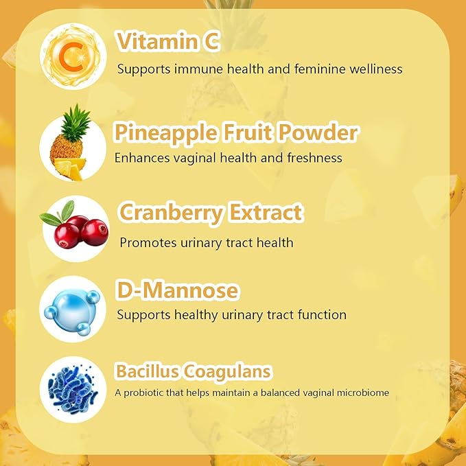 Feminine Balance Gummies for Women - Probiotics Vaginal Health & Women's pH Balance Gummy Supplement with Cranberry Pineapple Powder, Sugar Free Gluten Free Vegan, 60 Count