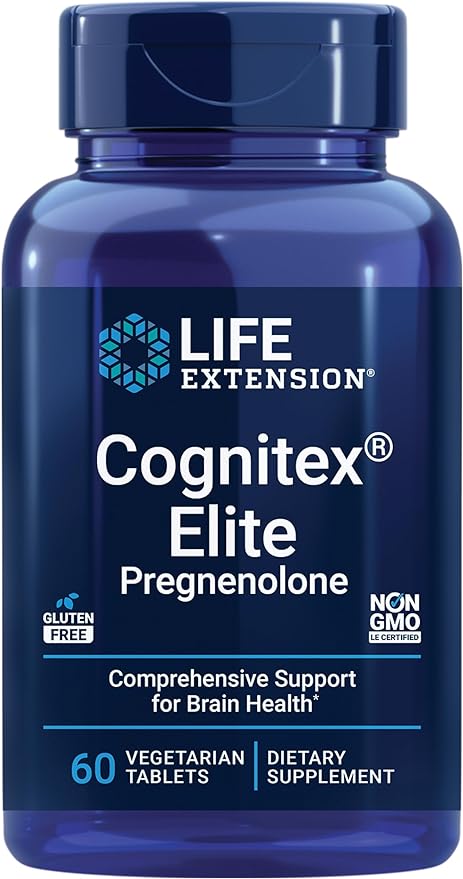 Life Extension Cognitex® Elite Pregnenolone, sage, Blueberry, ashwagandha, phosphatidylserine, Advanced Formula, Attention, Focus, Memory, Gluten-Free, Non-GMO, Vegetarian, 60 Tablets
