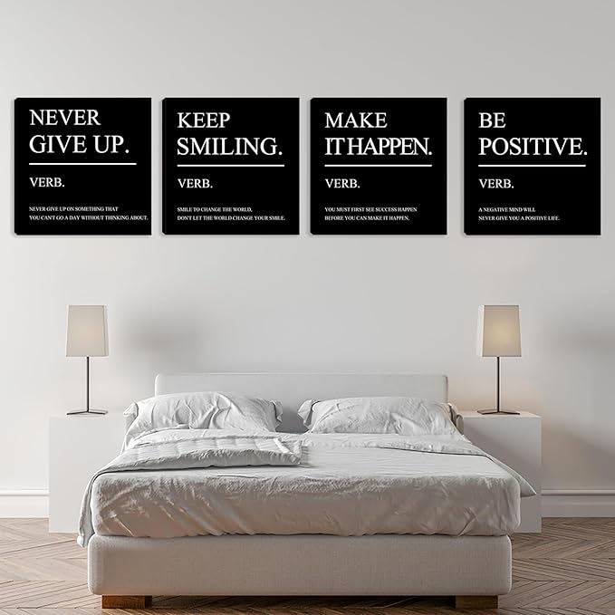 Azrosap Motivational Canvas Wall Art Inspirational Office Wall Decor Framed Poster Quotes Picture Artwork Wall Painting Prints for Bedroom Living Room Office Wall Decor Home Decorations 20"x20"x4pcs