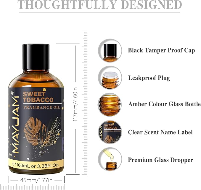 100ML/3.38FL.OZ Sweet Tobacco Fragrance Oils with Glass Dropper, Essential Oils for Diffusers for Home, Long Lasting Scented Oils for Diffusers Soap Candle Making