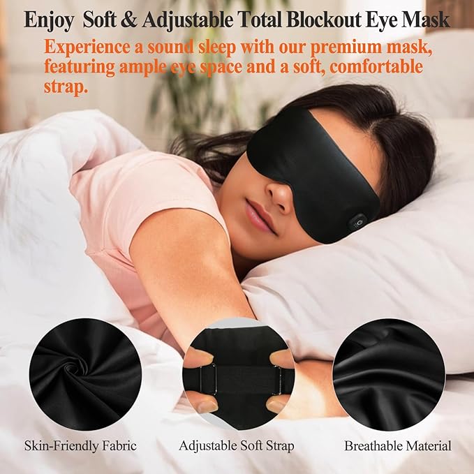Heated Eye Mask, Vowleike Silk Cordless Washable Warm Eye Compress for Dry Eyes, Electric Temperature Controllable Eye Heating Pad for Stye, Drain and Fatigue Eyes, Thoughtful New Year Gift (Black)