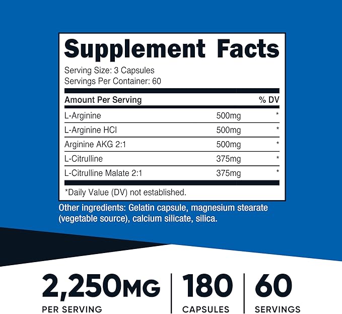 Nutricost Nitric Oxide Booster 2250mg, 180 Capsules - 750mg Per Casule, 60 Servings - Gluten Free and Non-GMO