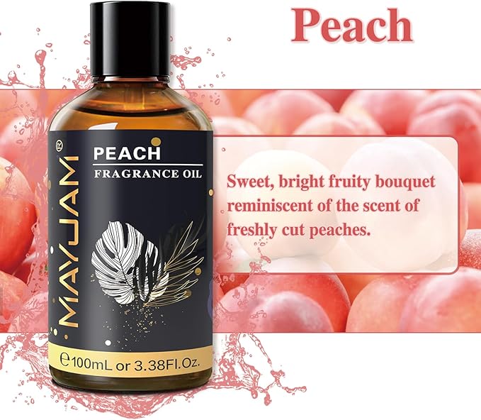 100ML/3.38FL.OZ Peach Fragrance Oils with Glass Dropper, Essential Oils for Diffusers for Home, Long Lasting Scented Oils for Diffusers Soap Candle Making