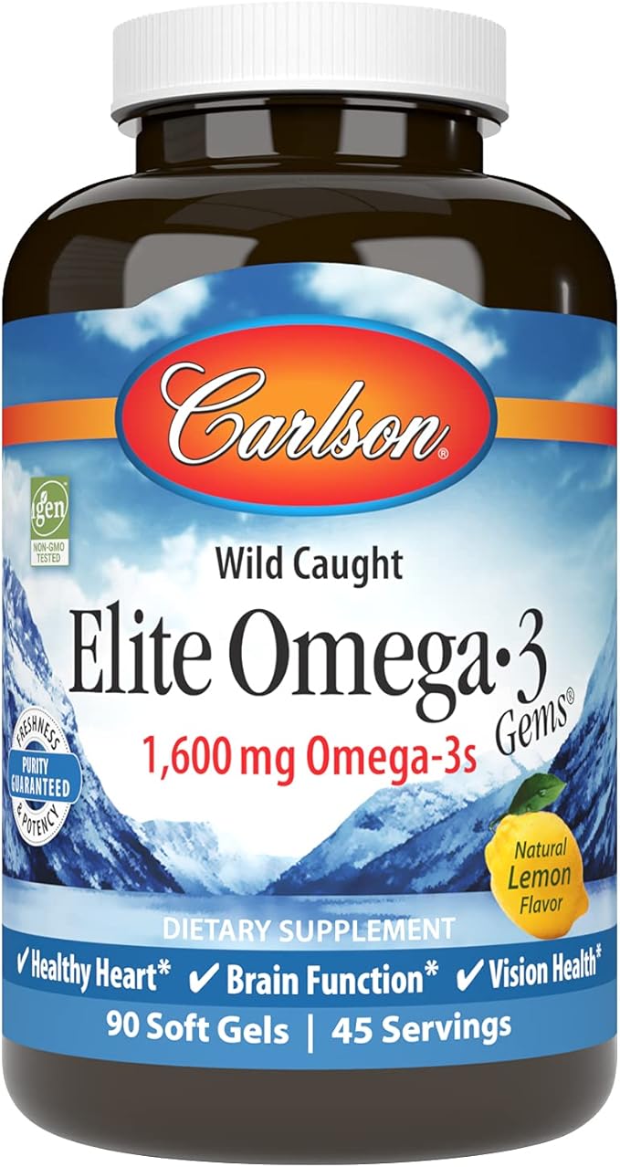 Carlson Labs Wild Caught Elite Omega-3, 1600mg, Omega 3s, Soft Gels, 90 Count