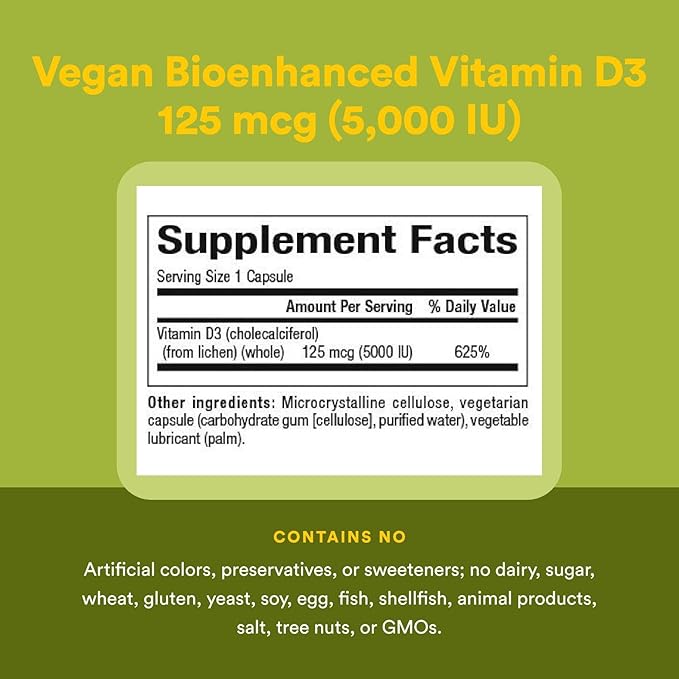 Natural Factors Whole Earth & Sea Vitamin D3 125mcg (5,000 IU), Vegan Bioenhanced, 60 Vegetarian Capsules