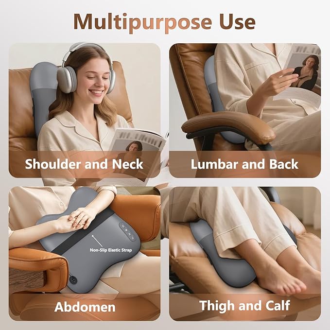 belhope Back Massager with Heat, Shiatsu and Percussion Massage, Cordless Lower Back Massage for Pain Relief Deep Tissue, 4D Neck Massager and Massage Pillow for Shoulder, Grey