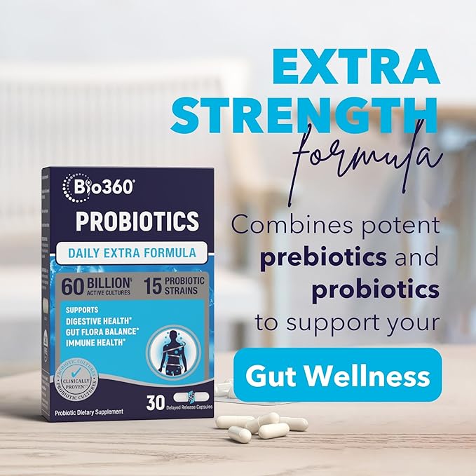 Extra Strength Probiotic for Digestive Health and Immune Support, 60 Billion CFU & 15 Strains, Gut Health Probiotics for Men and Women Supports Occasional Constipation, Diarrhea, Gas & Bloating, 60CT