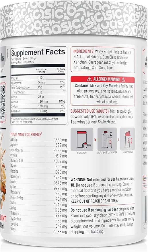Basic Whey Protein Isolate, 26g Protein, 0g Fat, Gluten-Free, RBST-Free, Rapid Absorption, 110 Calories (2 Pound, Salted Caramel Cold Brew)
