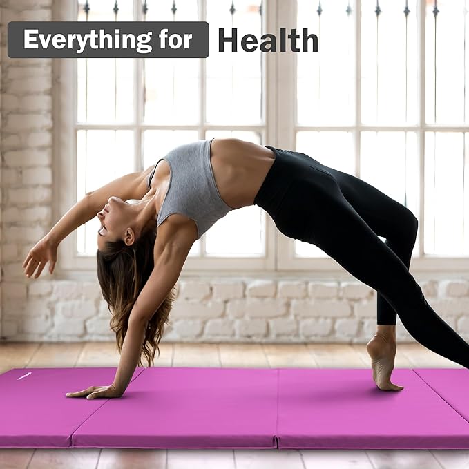 Folding Exercise Gymnastics Mat 4'x8'x2" Gym Workout Mat with Carrying Handles High-Density Anti-Tear Portable Fitness Aerobics Mats for Home Gym Yoga Pilates Tumbling MMA Core Training, Multiple Colors