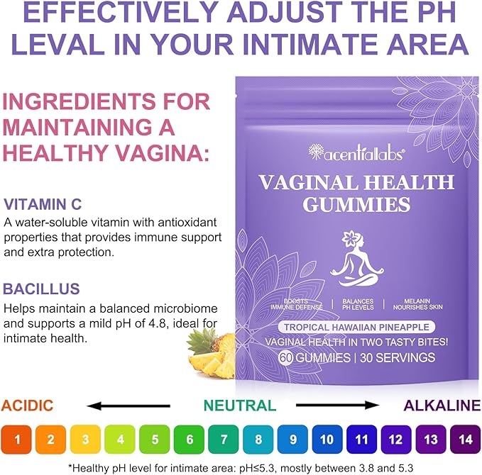 Vaginal Probiotic Gummies for Women - 1B CFU Bacillus Coagulans 1969, pH & Flora Support, Vag Comfort, NSF Certified, Gluten/Sugar Free, 60 Count (1-Month Supply)