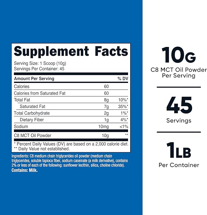 Nutricost C8 MCT Oil Powder 1LB (16.2oz) - 95% C8 MCT Oil Powder