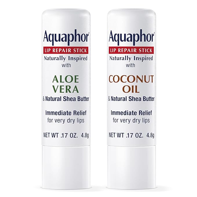 Aquaphor Lip Balm Set - Naturally Inspired Lip Repair With Shea Butter, Coconut Oil (0.17 Oz) + Aloe Vera (0.17 Oz)