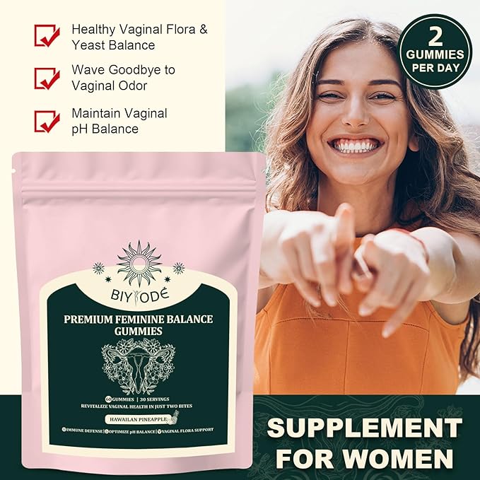 Feminine Balance Gummies, Premium Balance Supplement for Women PH Health, Immune Support, Vegan, Gluten-Free, Hawaiian Pineapple 60 Gummies 30 Servings