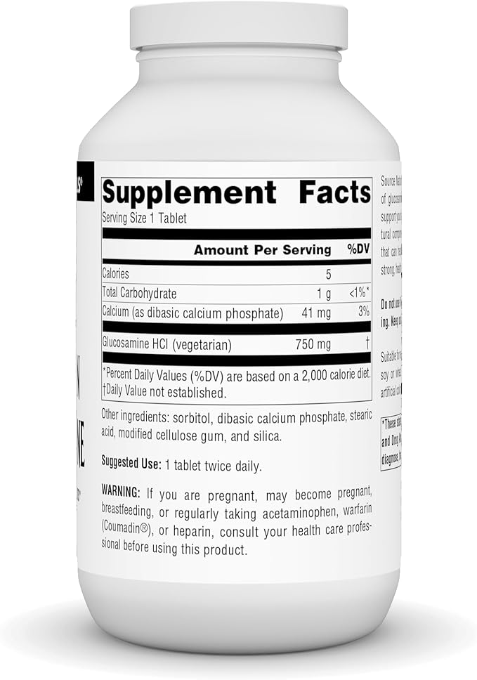 Source Naturals Vegetarian Glucosamine, Promotes Healthy Joints* 750 mg Tablet - 240 Count