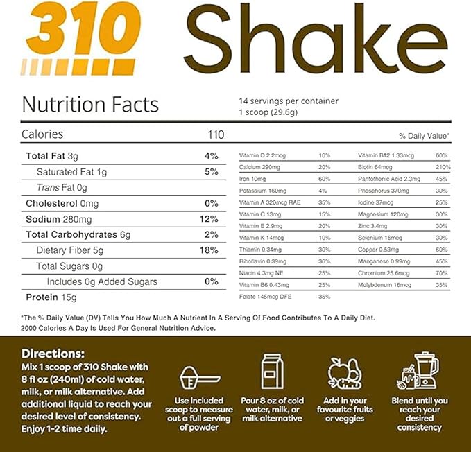 310 Nutrition All-In-One Meal Replacement Shake Powder - Plant-Based Protein Smoothie Blend w/High Fiber, Probiotics & Adaptogens - Low Carb, Vegan, Keto & Paleo Friendly - Snickerdoodle - 14 Srv