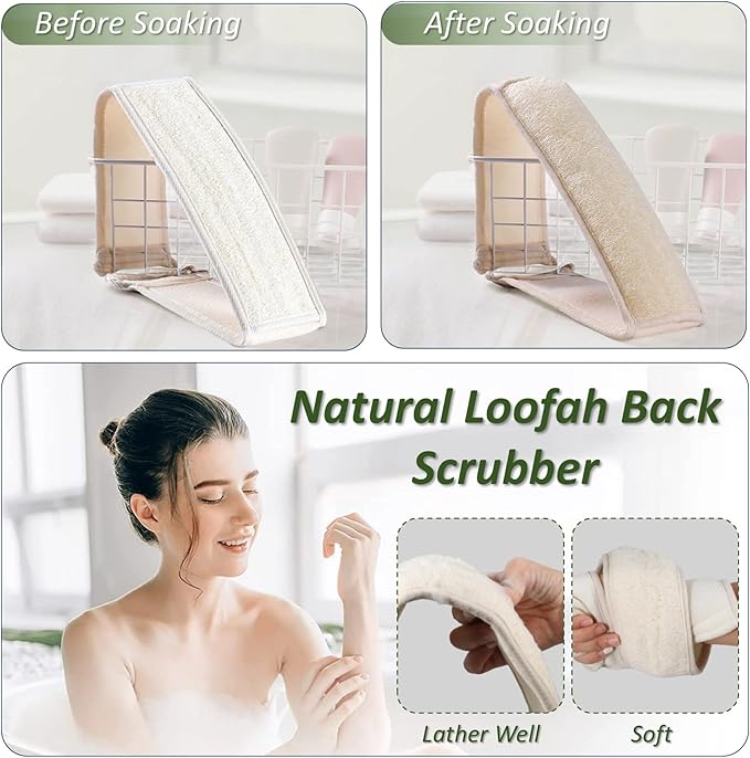 Natural Loofah Exfoliating Body Scrubber for Men and Women, Loofah with Handle, Exfoliating Back Scrubber for Shower Set, Luffa Sponge to Clean & Relax Your Body Deeply (1 Pack)