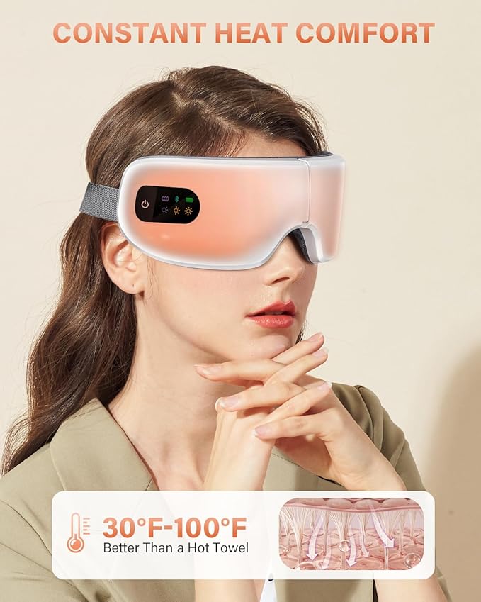 Eye Massager with Heat, 7 Massage Modes, Eye Mask, Birthday Gifts for Women, Men, Friend, Mom and Dad, Sleep Mask for Relax, Migraine Relief, Reduce Strain, Improve Sleep, White