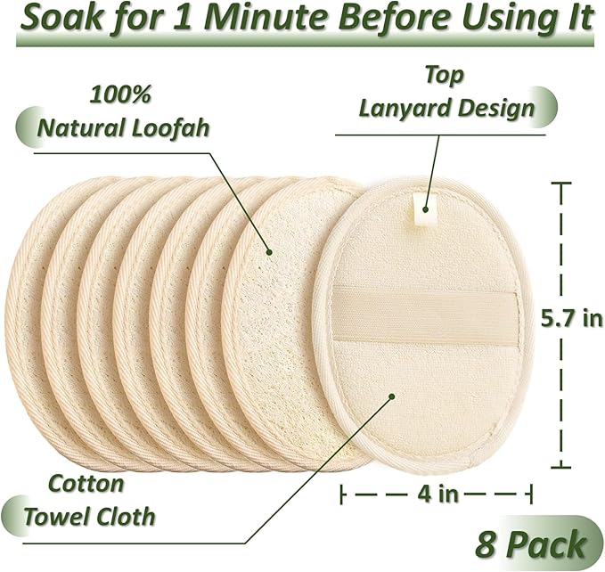 Natural Loofah Exfoliating Body Scrubber for Men and Women, Loofah Sponge Pads & Body Sponges Scrubber, Luffa Sponge to Clean & Relax Your Body Deeply (8 Pack)